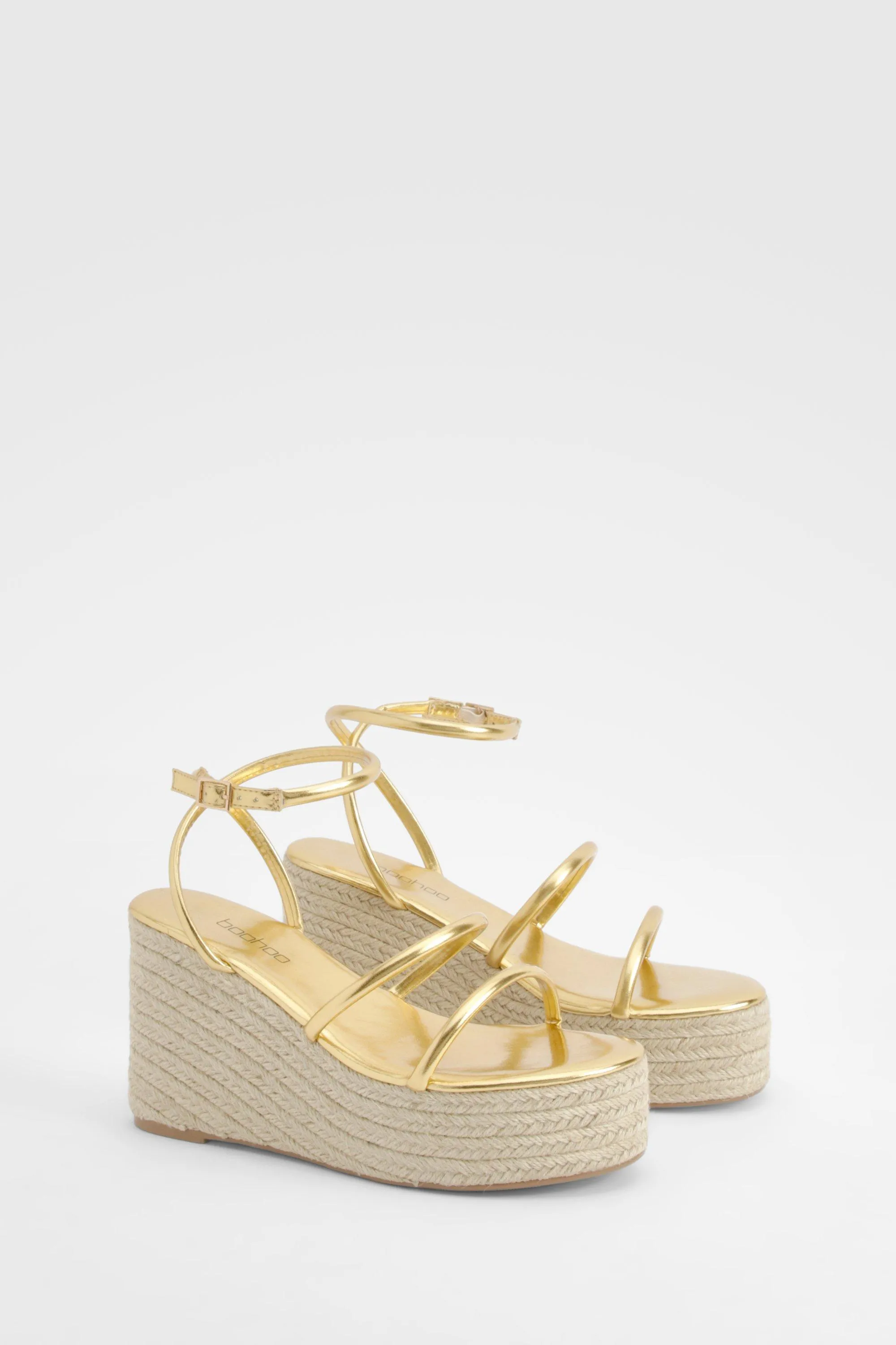 Wide Width Metallic Triple Strap Wedges