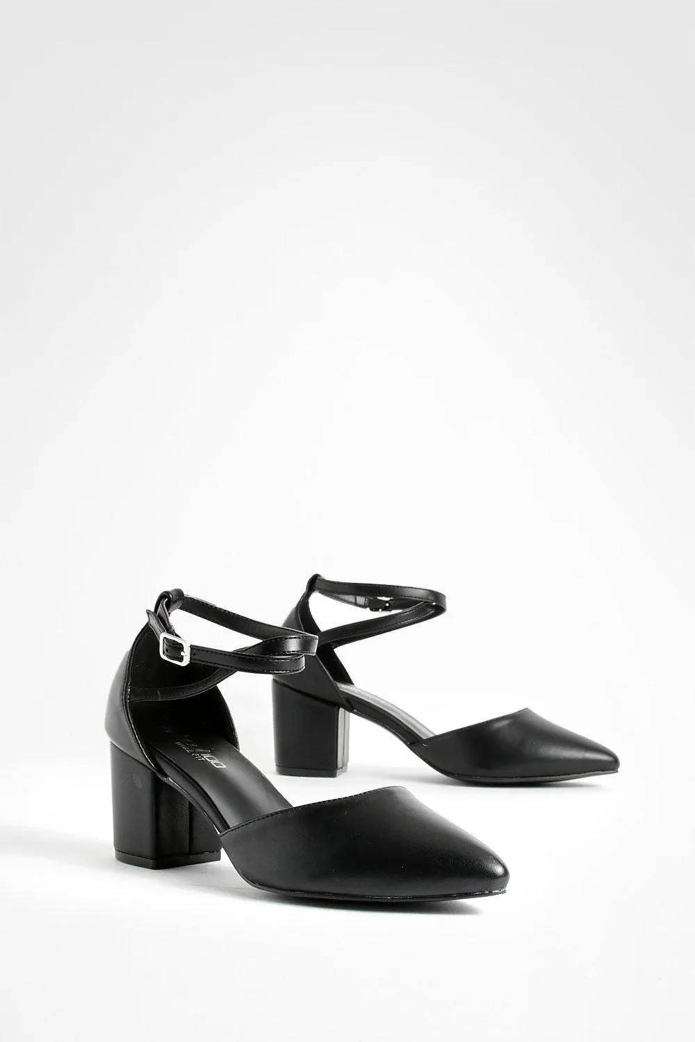 Wide Width Pointed Low Block Heeled Pumps