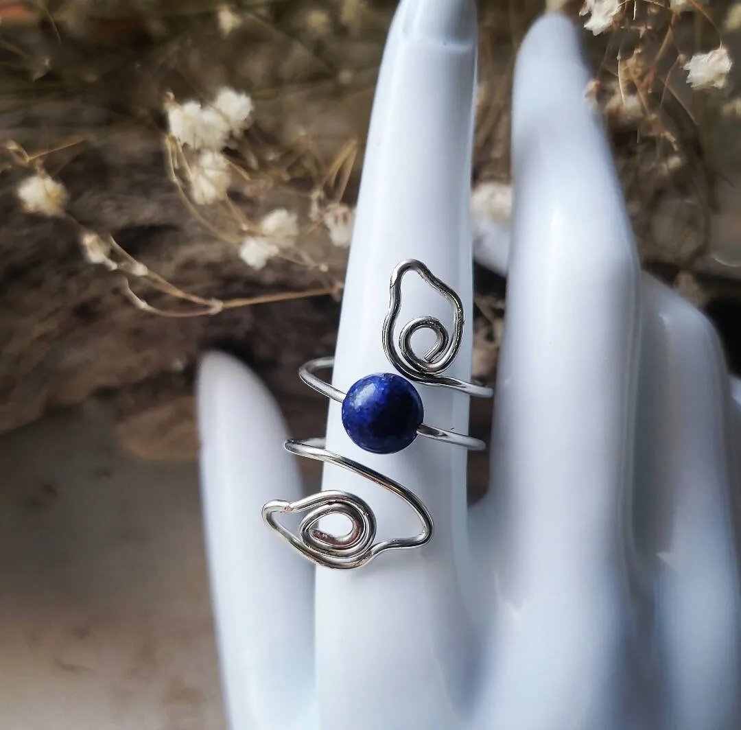 Wire Wrapped Lapis Leaf Ring by Island Girl Art