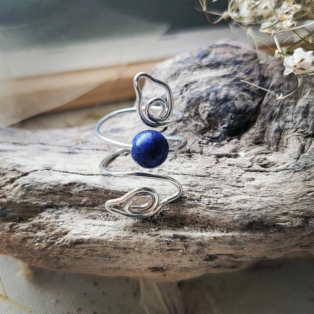 Wire Wrapped Lapis Leaf Ring by Island Girl Art