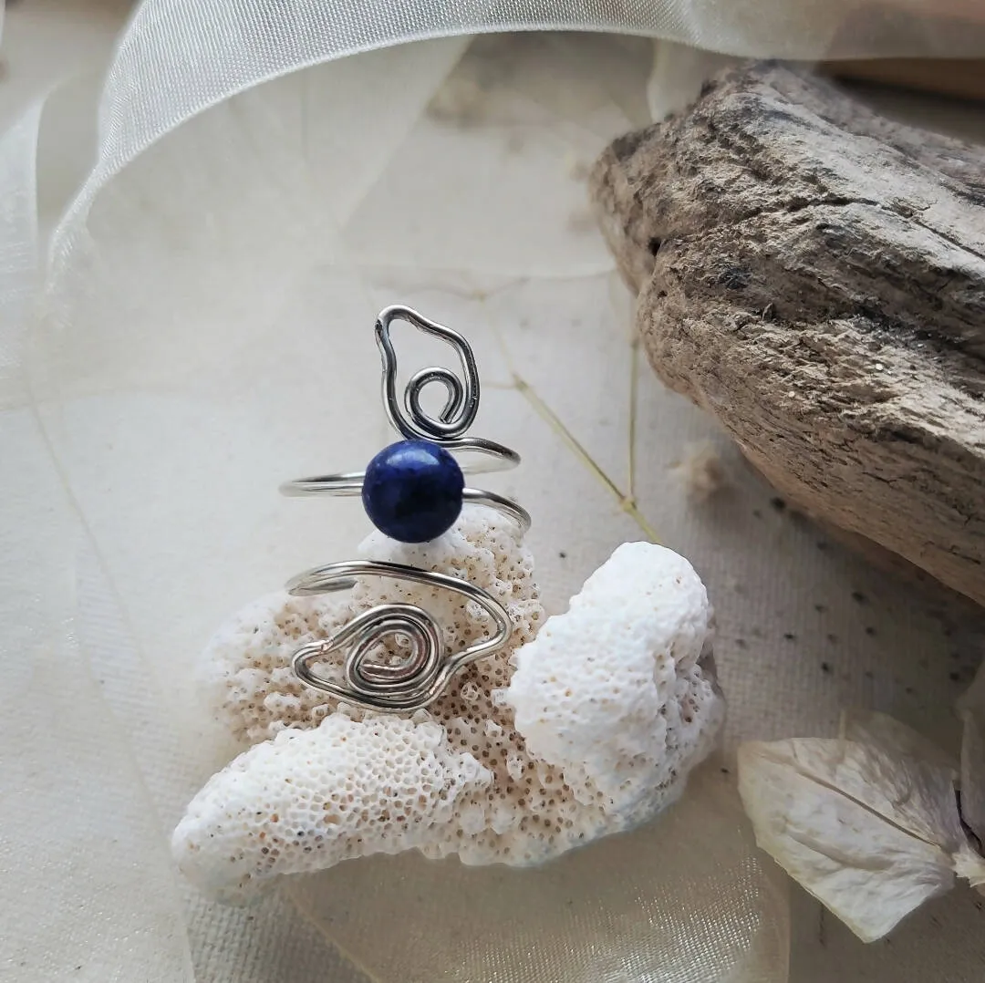 Wire Wrapped Lapis Leaf Ring by Island Girl Art