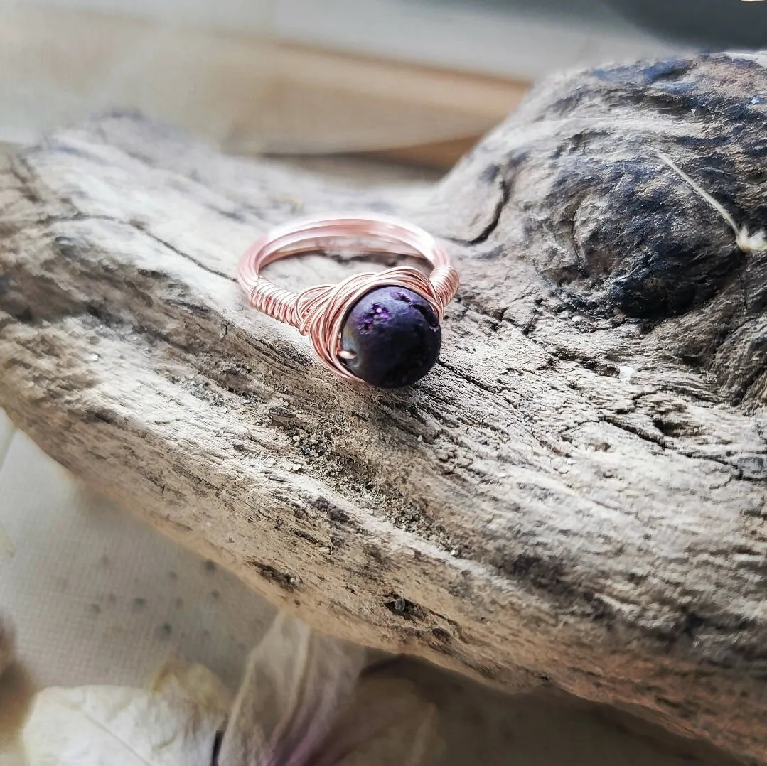 Wire Wrapped Ring - Purple Geode - Island Girl Art