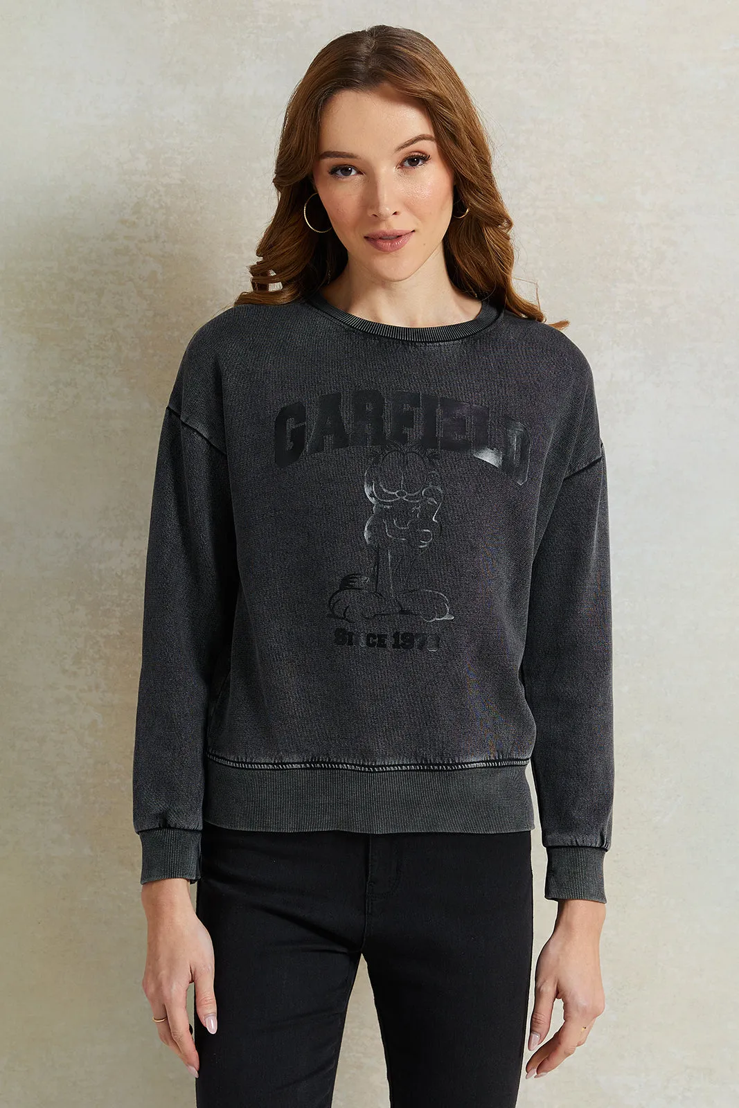 Women Charcoal Garfield Printed Sweatshirt