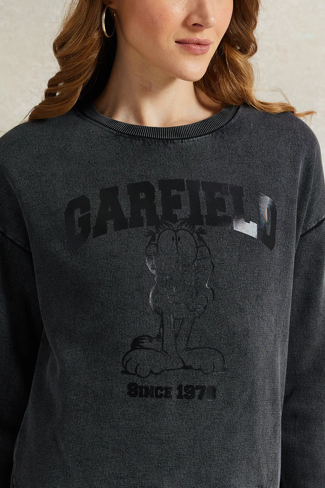 Women Charcoal Garfield Printed Sweatshirt