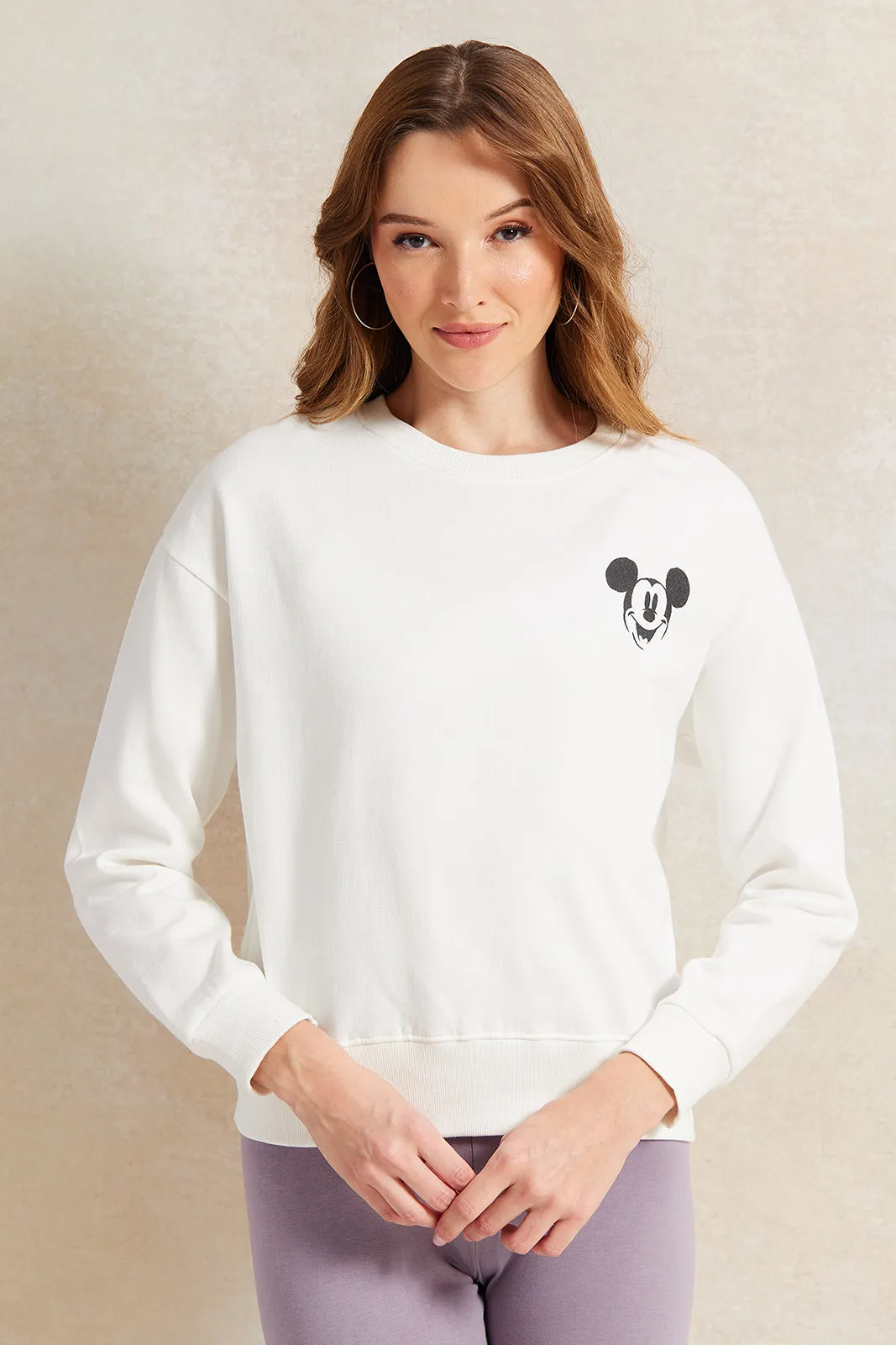 Women Ivory Mickey Mouse Printed Sweatshirt