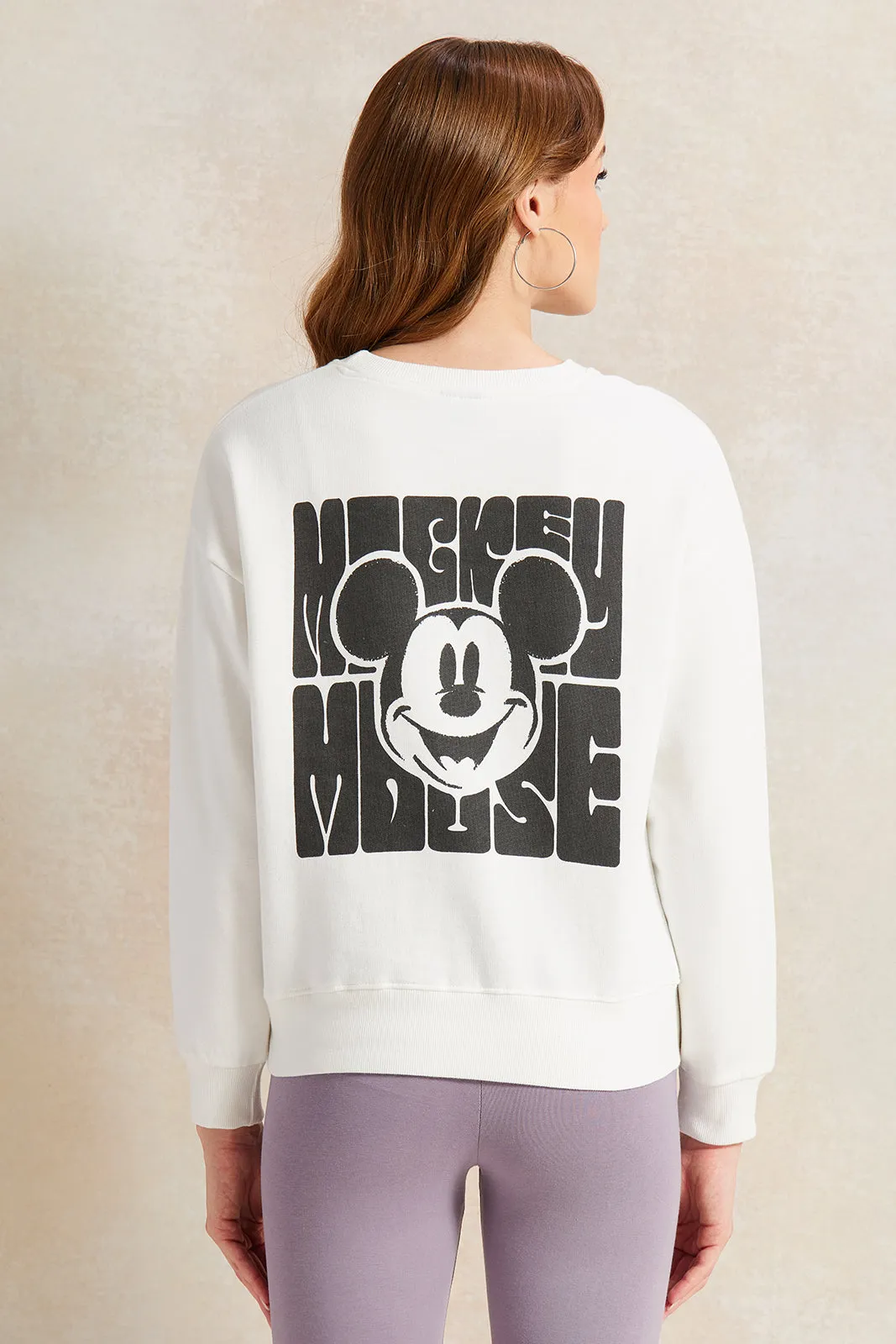 Women Ivory Mickey Mouse Printed Sweatshirt