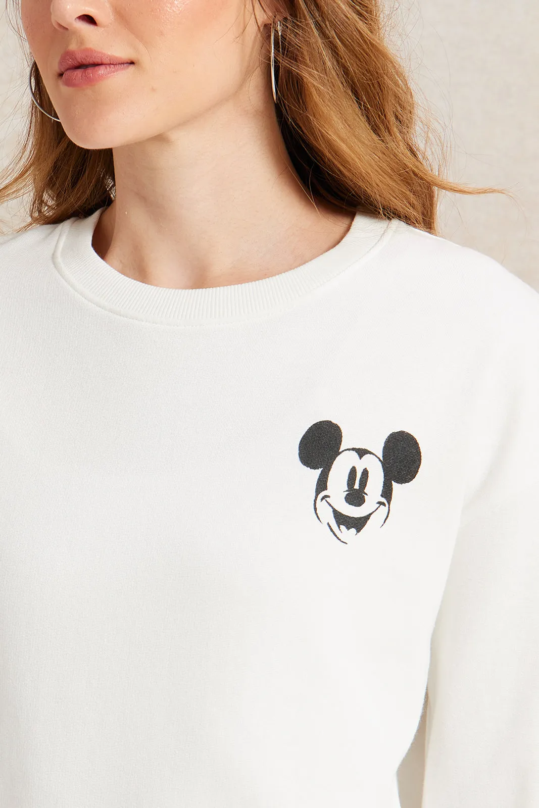 Women Ivory Mickey Mouse Printed Sweatshirt