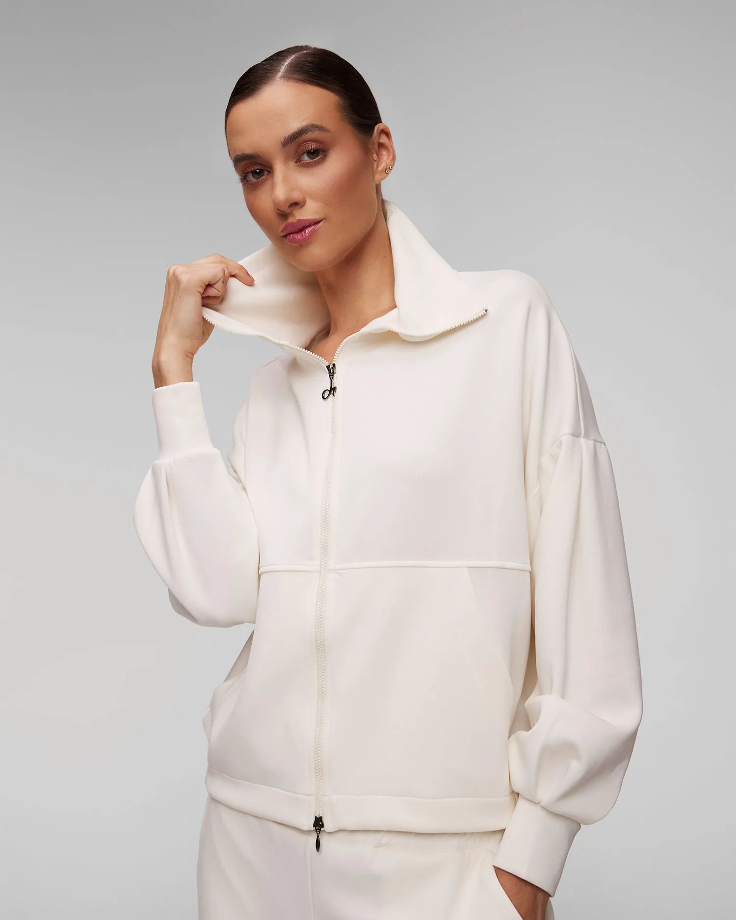 Women's white zip-up sweatshirt Deha D12013-18001