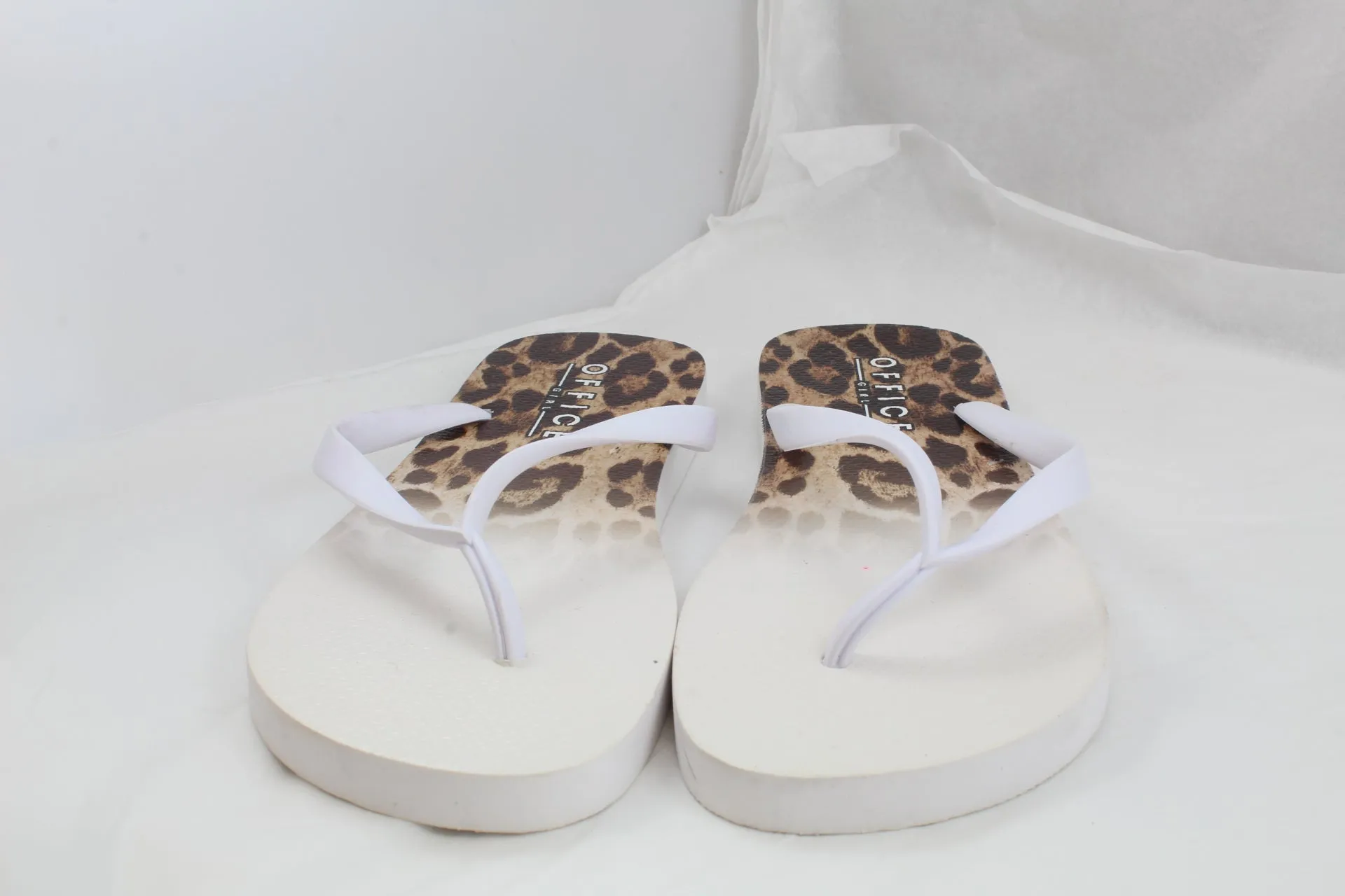 Womens White Leopard Seaside Sandal with Ombre Toe Post