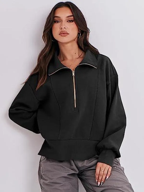 Women's Zip-Up Sweatshirt with Neck Detail