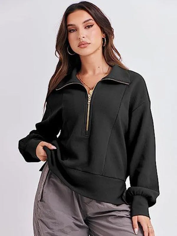 Women's Zip-Up Sweatshirt with Neck Detail