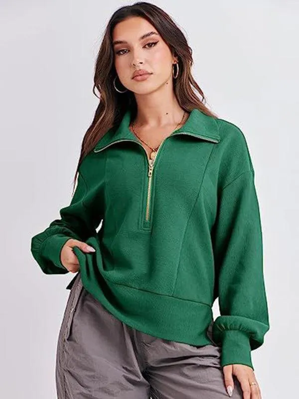 Women's Zip-Up Sweatshirt with Neck Detail