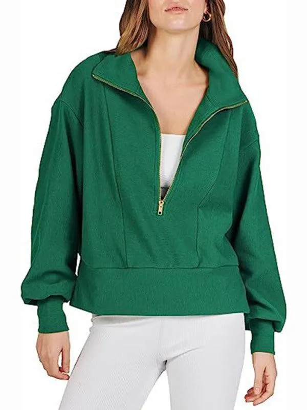 Women's Zip-Up Sweatshirt with Neck Detail