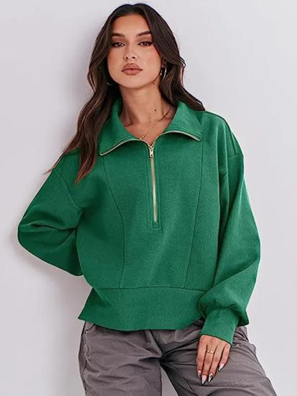 Women's Zip-Up Sweatshirt with Neck Detail