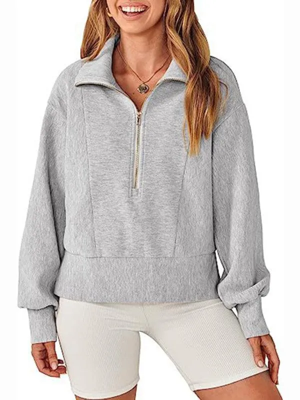 Women's Zip-Up Sweatshirt with Neck Detail