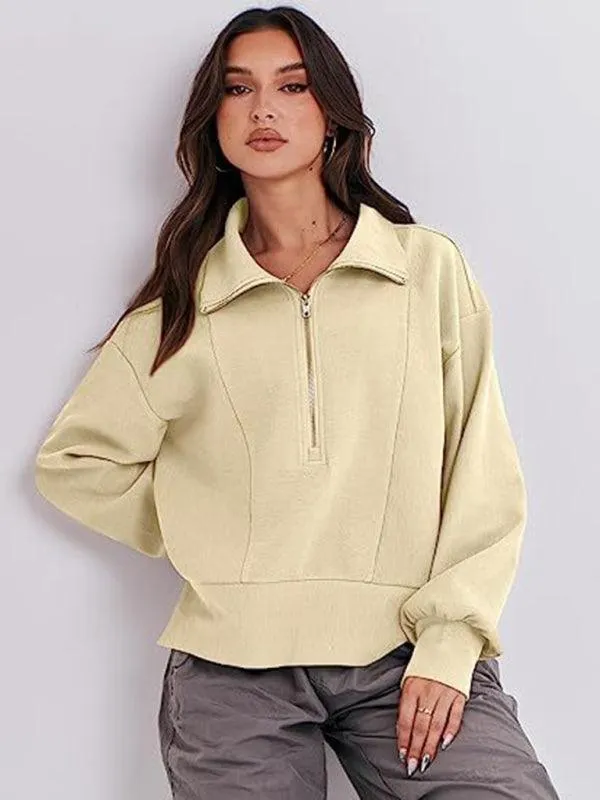 Women's Zip-Up Sweatshirt with Neck Detail