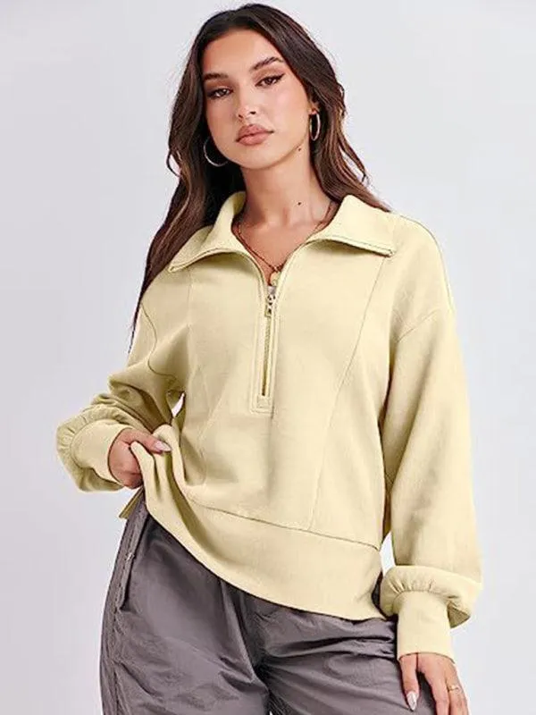 Women's Zip-Up Sweatshirt with Neck Detail