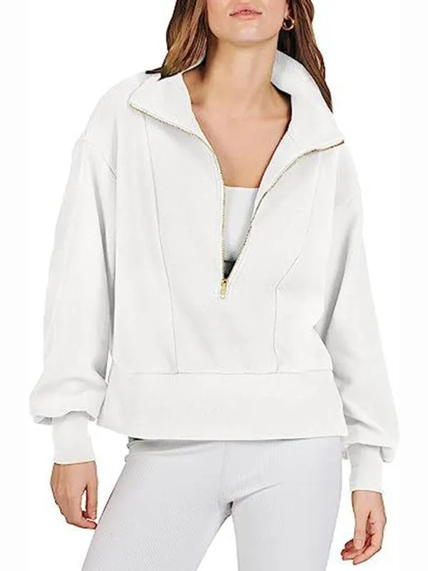 Women's Zip-Up Sweatshirt with Neck Detail