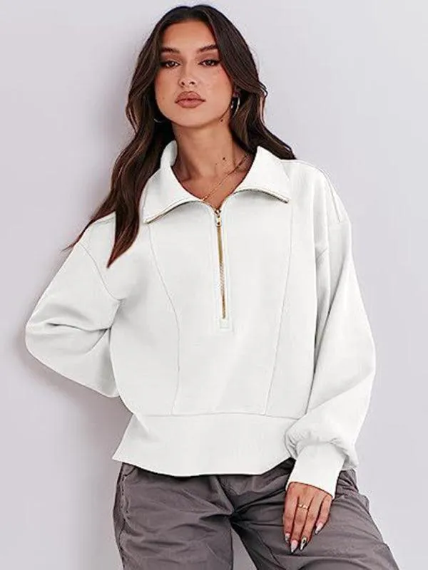 Women's Zip-Up Sweatshirt with Neck Detail