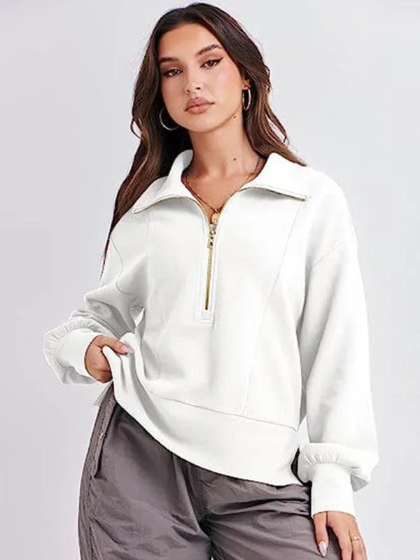 Women's Zip-Up Sweatshirt with Neck Detail