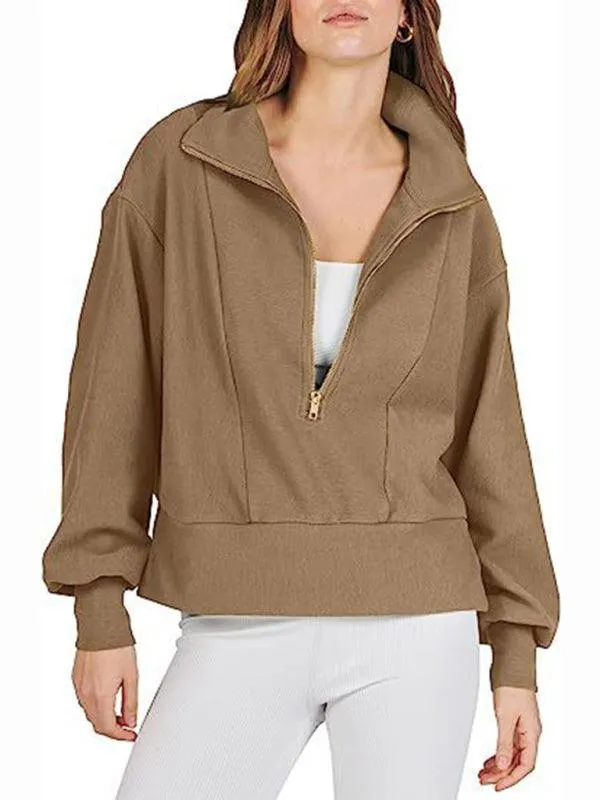 Women's Zip-Up Sweatshirt with Neck Detail