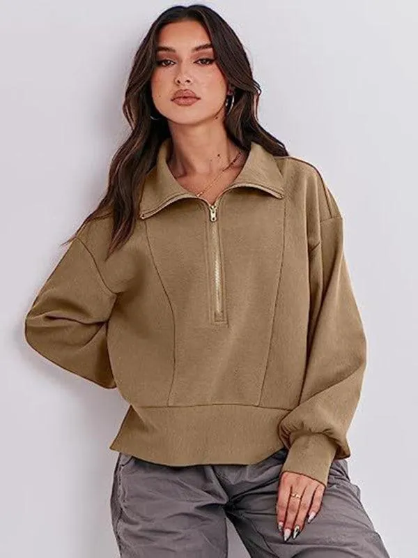 Women's Zip-Up Sweatshirt with Neck Detail