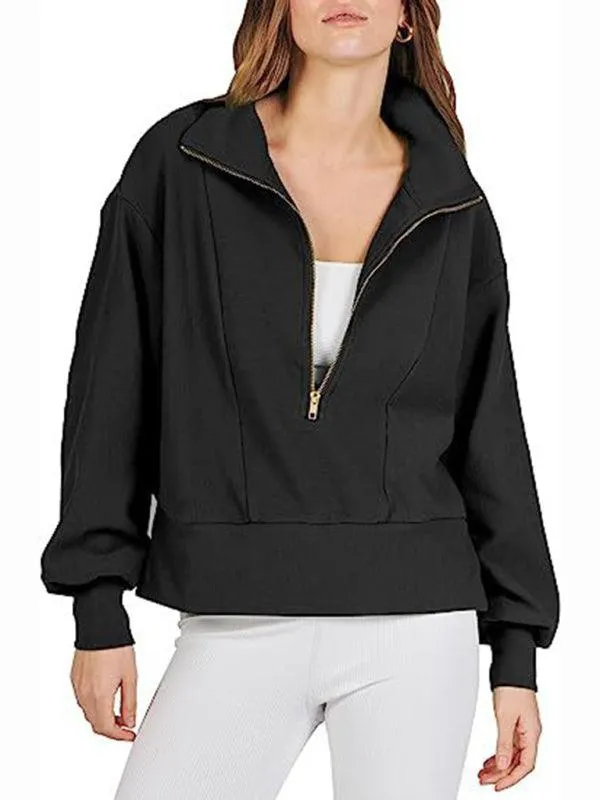 Women's Zip-Up Sweatshirt with Neck Detail