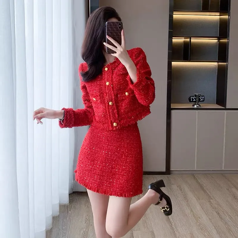 Xiaoxiangfeng sweet and spicy skirt two-piece set 2023 autumn women's new fashion hot girl suit high-end