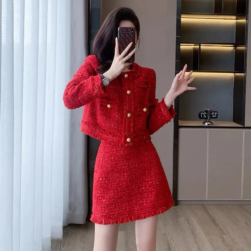 Xiaoxiangfeng sweet and spicy skirt two-piece set 2023 autumn women's new fashion hot girl suit high-end