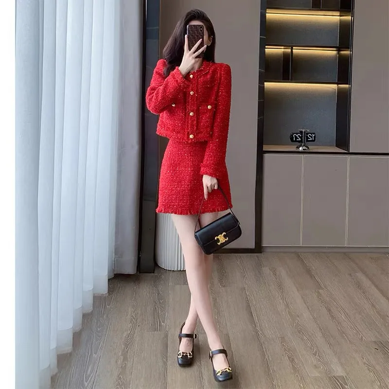 Xiaoxiangfeng sweet and spicy skirt two-piece set 2023 autumn women's new fashion hot girl suit high-end