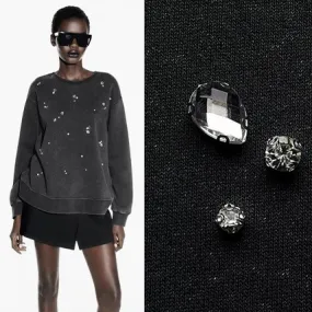 ZARA Rhinestone Embellished Sweatshirt - Washed Effect