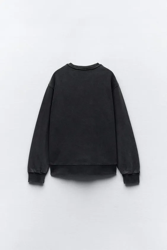 ZARA Rhinestone Embellished Sweatshirt - Washed Effect